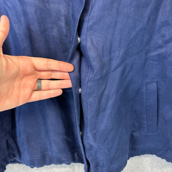 Chico's Short Linen Utility Jacket Womens Size 3 Navy Blue Snap Front 3/4 Sleeve - Picture 5 of 14